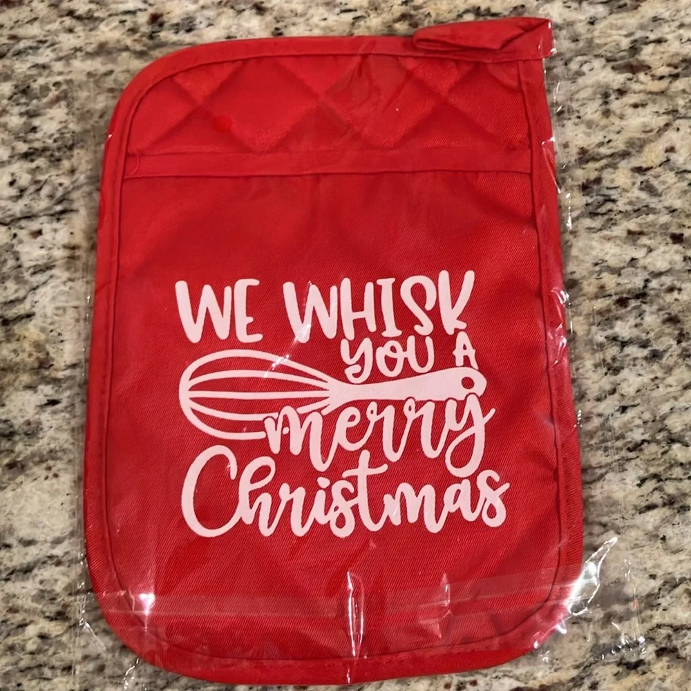 Baking Gift Set We Whisk You a Merry Christmas Red Huge Pad Pot Holder & Spatula